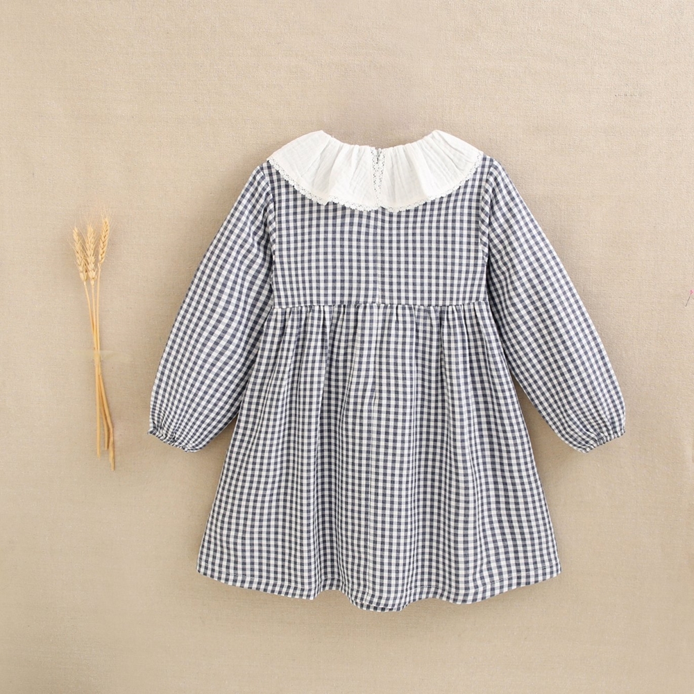 Vestido niña cuadros azul y blanco cuello Blanco R190590 - Imagen 2
