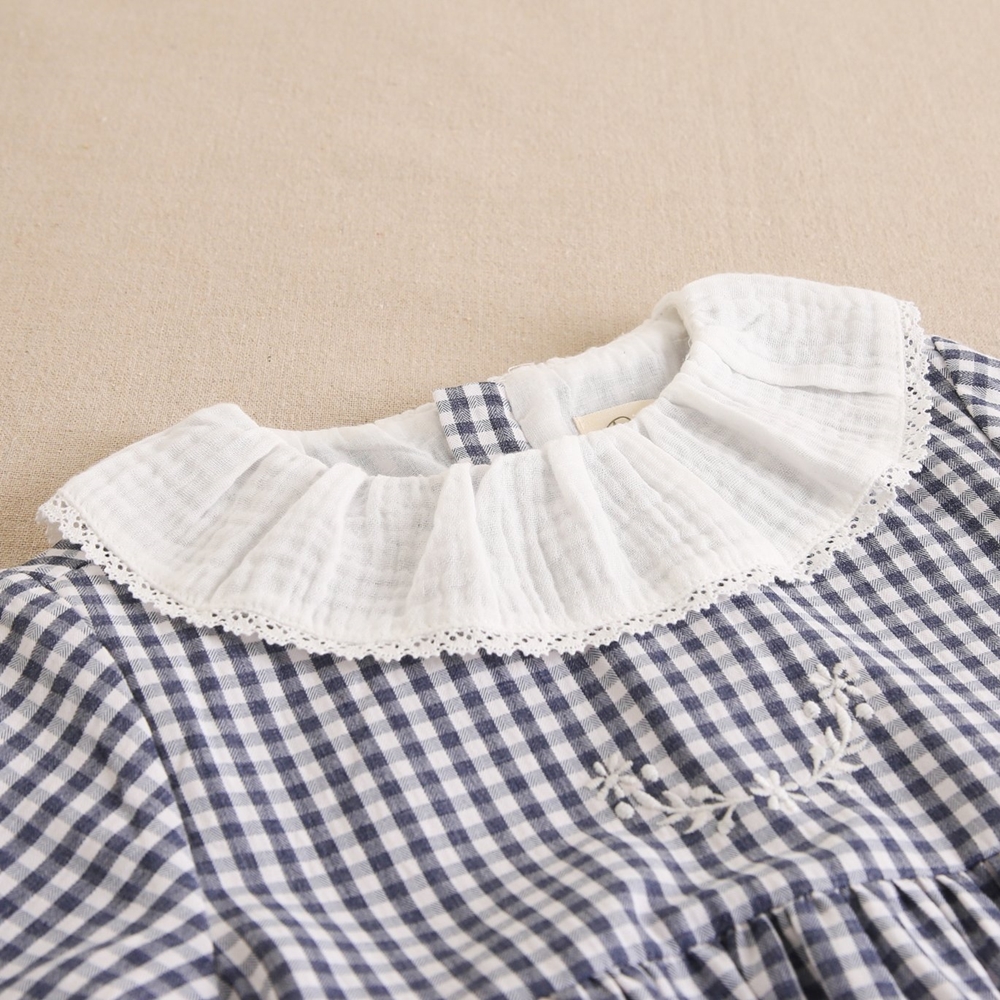 Vestido niña cuadros azul y blanco cuello Blanco R190590 - Imagen 3